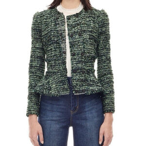 Rebecca Taylor Tweed Peplum Fit-&-Flare Jacket Green/Black size 10